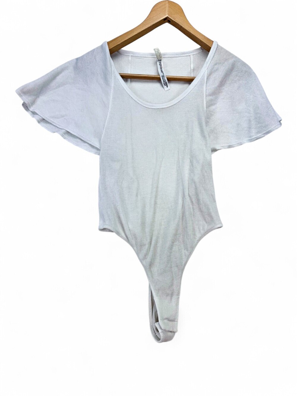 Free People White Sheer Flutter Sleeve T-Shirt Bodysuit S